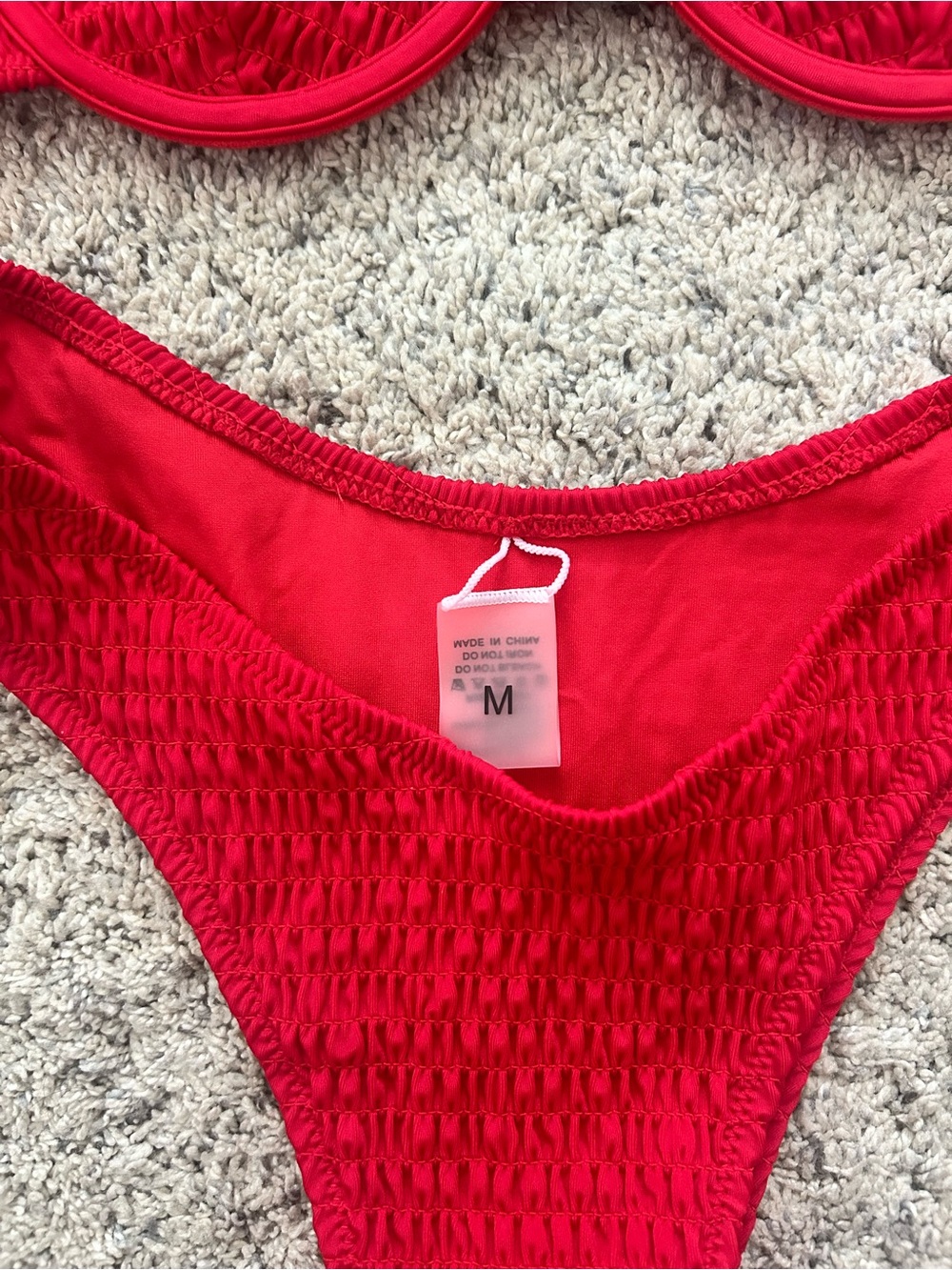 Red Ribbed Underwire Bikini Set - Picture 2 of 4